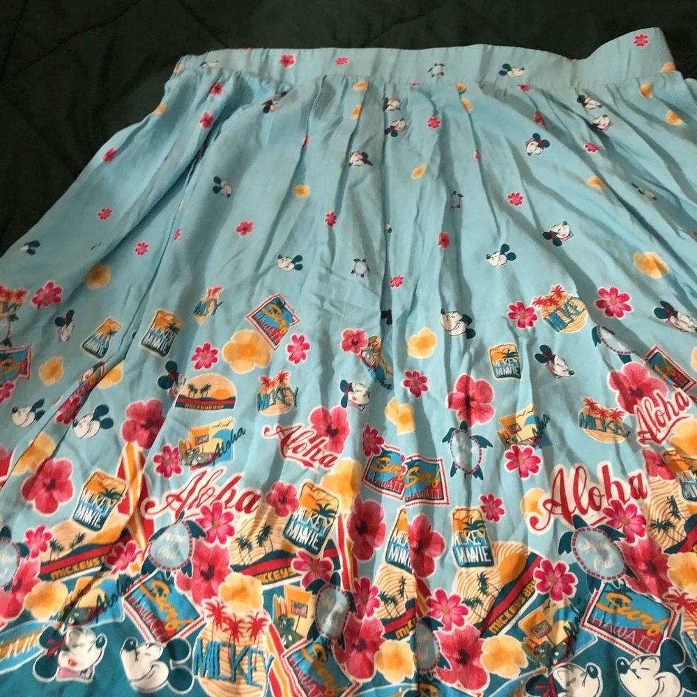 Disney Light Blue Aloha Floral Midi Skirt with Pink & Yellow Accents